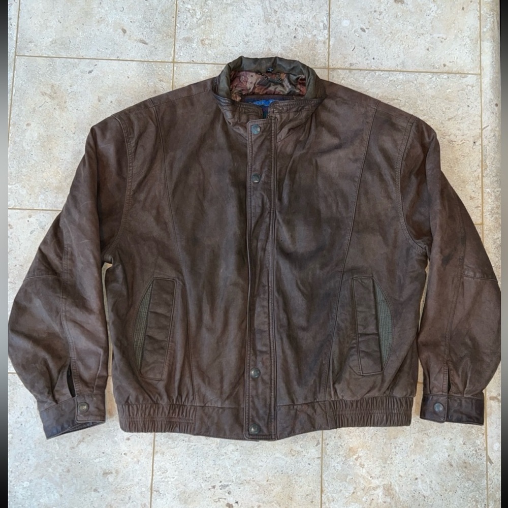 Club House Genuine Leather Bomber Jacket size XL Vintage